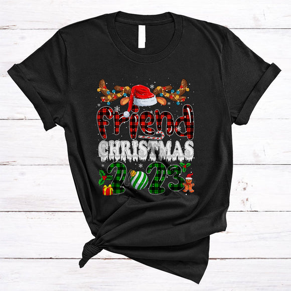 MacnyStore - Friend Christmas 2023, Awesome Plaid Christmas Santa Reindeer, Matching Friend X-mas Group T-Shirt