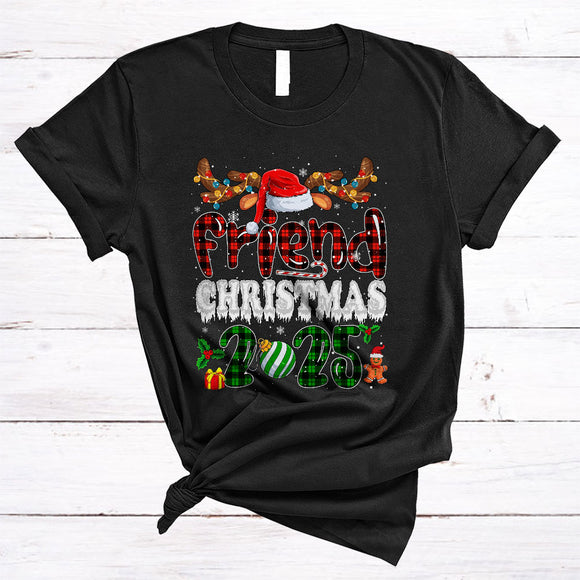 MacnyStore - Friend Christmas 2025, Awesome Plaid Christmas Santa Reindeer, Matching Friend X-mas Group T-Shirt