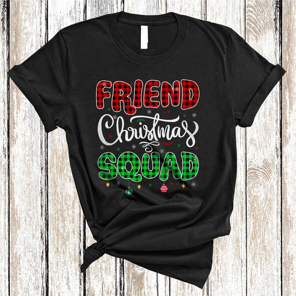 MacnyStore - Friend Christmas Squad, Joyful Merry X-mas Tree Snow, Holiday Pajamas Plaid Matching Group T-Shirt