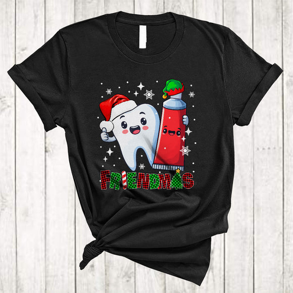 MacnyStore - Friendmas, Lovely Cool Christmas Plaid Santa Tooth, Dentist Hygienist Assistant Dental Squad T-Shirt