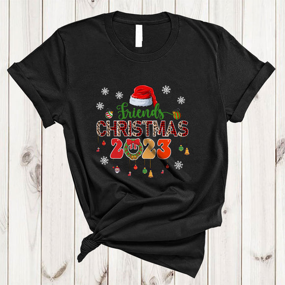 MacnyStore - Friends Christmas 2023, Lovely Merry Christmas Leopard Plaid Santa, Matching Friends Group T-Shirt