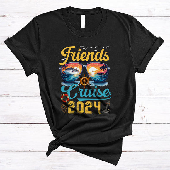 MacnyStore - Friends Cruise 2024, Awesome Summer Vacation Retro Sunglasses, Matching Friends Group T-Shirt