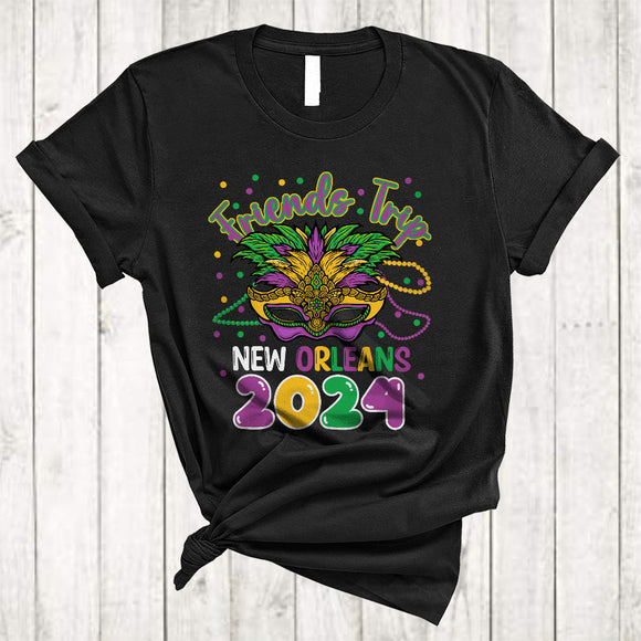MacnyStore - Friends Trip New Orleans 2024, Wonderful Mardi Gras Mask Beads, Festival Parades Team T-Shirt