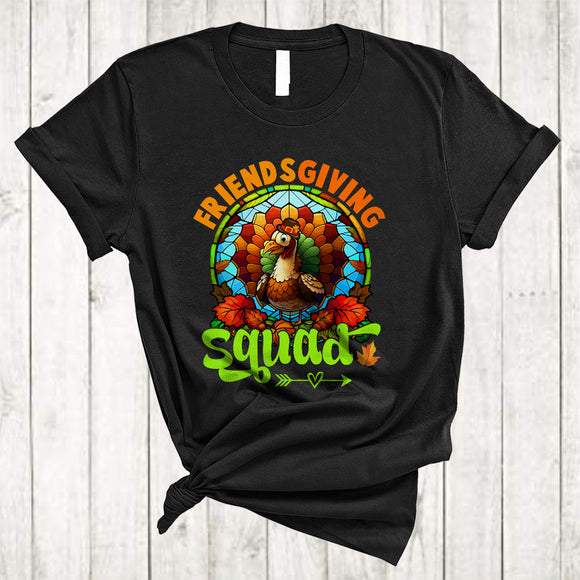 MacnyStore - Friendsgiving Squad Cool Thanksgiving Matching Family Friend Group Fall Leaf Turkey T-Shirt