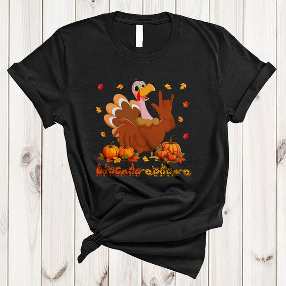 MacnyStore - Friendsgiving, Humorous Thanksgiving ASL Sign Language, Fall Leaf Pumpkin Turkey Lover T-Shirt