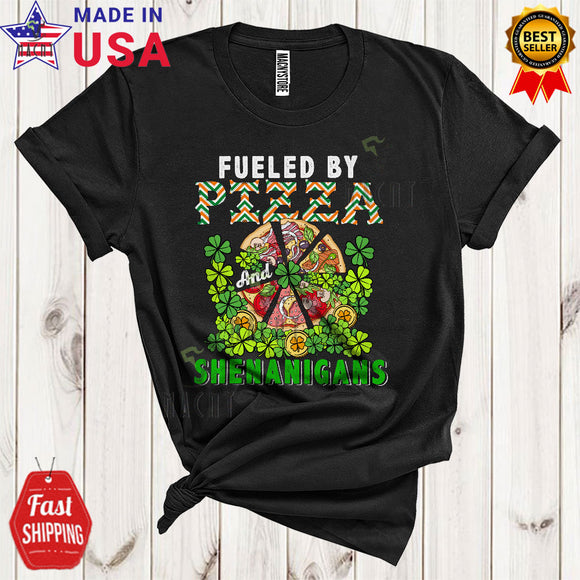 MacnyStore - Fueled By Pizza And Shenanigans Cool Funny St. Patrick's Day Food Pizza Irish Shamrocks Lover T-Shirt