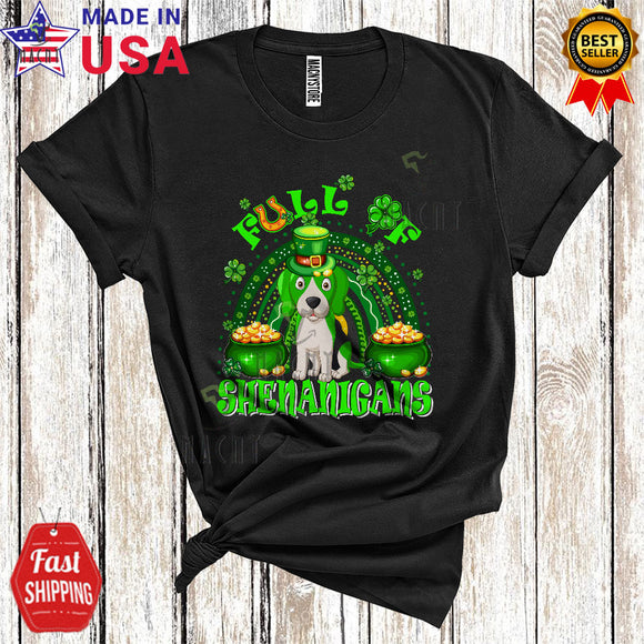 MacnyStore - Full Of Shenanigans Funny Cool St. Patrick's Day Rainbow Shamrock Leprechaun Beagle Dog T-Shirt