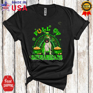 MacnyStore - Full Of Shenanigans Funny Cool St. Patrick's Day Rainbow Shamrock Leprechaun Pug Dog Lover T-Shirt