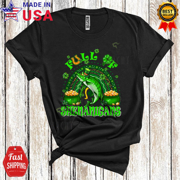 MacnyStore - Full Of Shenanigans Funny Cool St. Patrick's Day Rainbow Shamrock Leprechaun Salmon Fish Lover T-Shirt