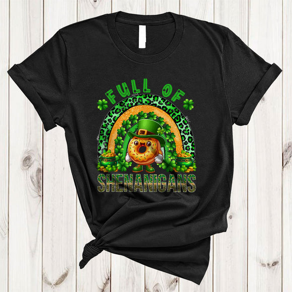 MacnyStore - Full Of Shenanigans, Adorable St. Patrick's Day Donut Lover, Leopard Plaid Rainbow Shamrock T-Shirt