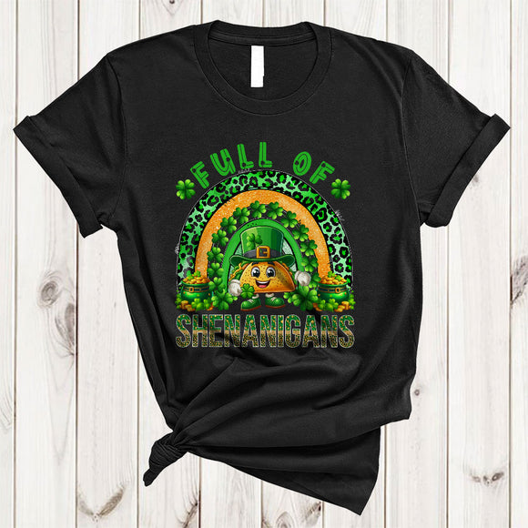 MacnyStore - Full Of Shenanigans, Adorable St. Patrick's Day Taco Lover, Leopard Plaid Rainbow Shamrock T-Shirt
