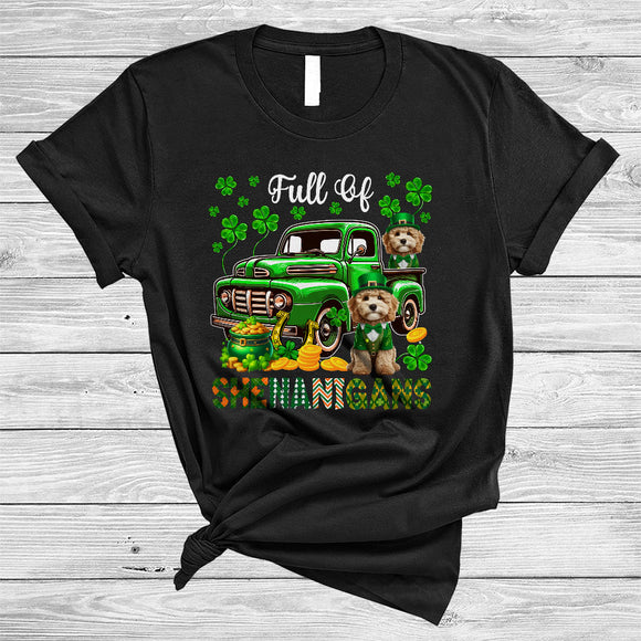 MacnyStore - Full Of Shenanigans, Happy St. Patrick's Day Cockapoo On Green Pickup Truck, Lucky Shamrock T-Shirt