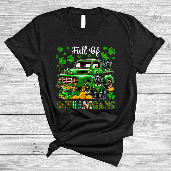 MacnyStore - Full Of Shenanigans, Happy St. Patrick's Day Great Dane On Green Pickup Truck, Lucky Shamrock T-Shirt