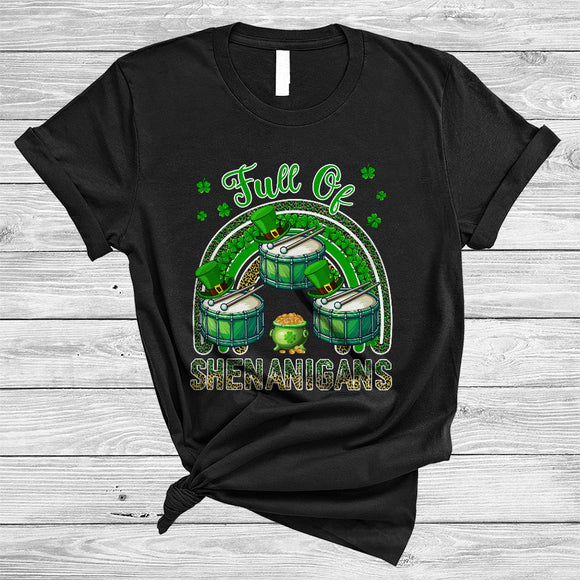 MacnyStore - Full Of Shenanigans, Lovely St. Patrick's Day Drum Leopard Rainbow, Drum Lover Shamrock T-Shirt