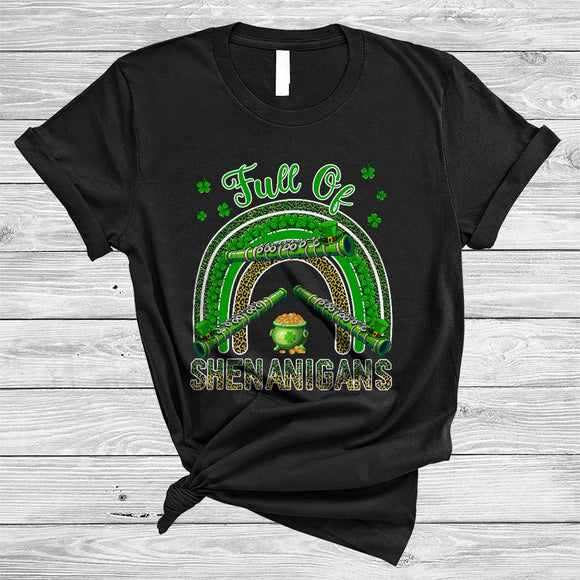 MacnyStore - Full Of Shenanigans, Lovely St. Patrick's Day Flute Leopard Rainbow, Flute Lover Shamrock T-Shirt