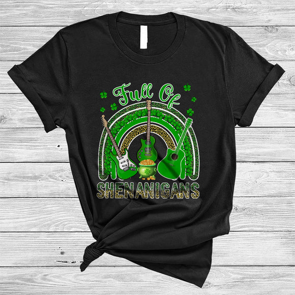 MacnyStore - Full Of Shenanigans, Lovely St. Patrick's Day Guitar Leopard Rainbow, Guitar Lover Shamrock T-Shirt