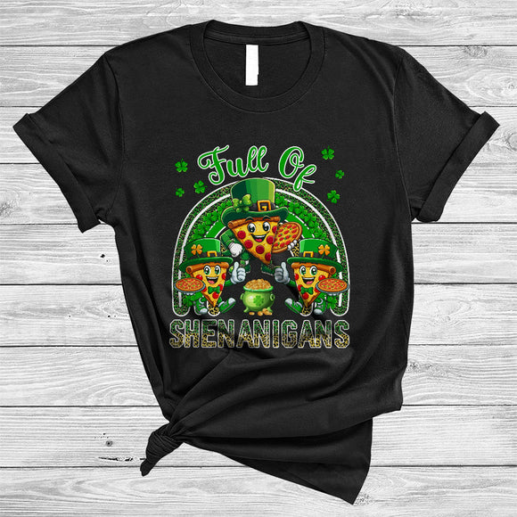 MacnyStore - Full Of Shenanigans, Lovely St. Patrick's Day Pizza Leopard Rainbow, Pizza Lover Shamrock T-Shirt