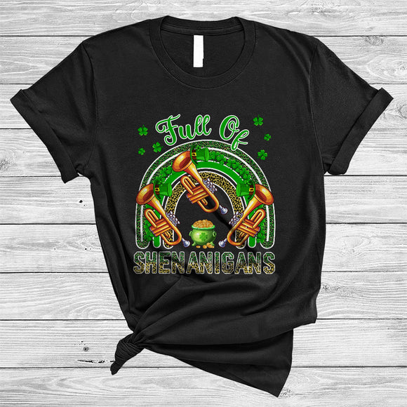 MacnyStore - Full Of Shenanigans, Lovely St. Patrick's Day Trumpet Leopard Rainbow, Trumpet Lover Shamrock T-Shirt