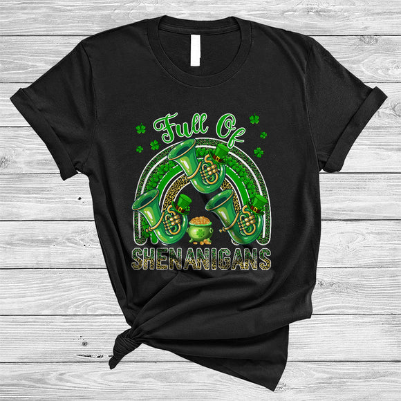 MacnyStore - Full Of Shenanigans, Lovely St. Patrick's Day Tuba Leopard Rainbow, Tuba Lover Shamrock T-Shirt