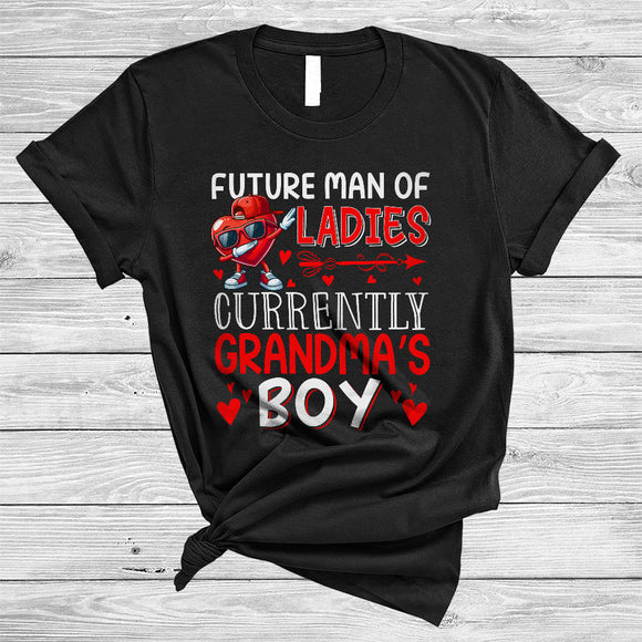 MacnyStore - Future Man Of Ladies Currently Grandma's Boy, Humorous Valentine Dabbing Heart, Boy Family Group T-Shirt
