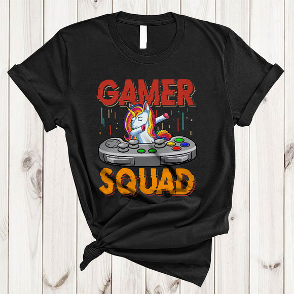 MacnyStore - Gamer Squad, Cheerful Cute Dabbing Unicorn Playing Video Games, Gaming Gamer Group T-Shirt