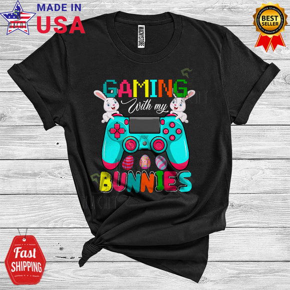 MacnyStore - Gaming With My Bunnies Cool Cute Easter Day Video Games Controllers Gaming Bunny Gamer Lover T-Shirt