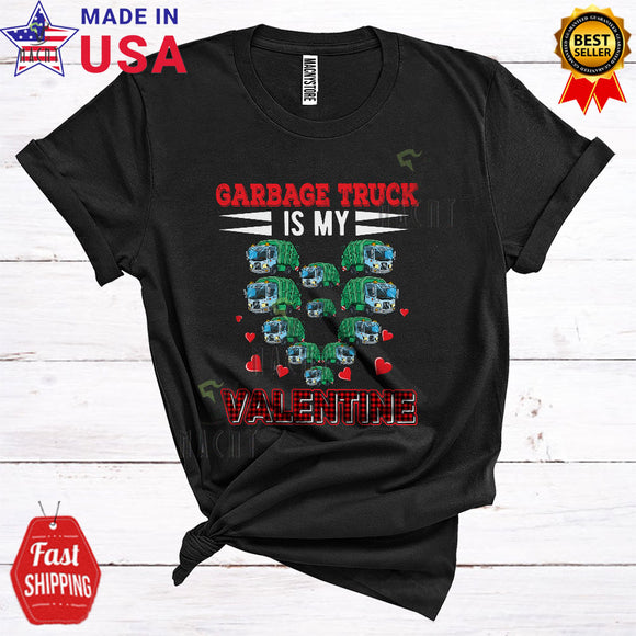 MacnyStore - Garbage Truck Is My Valentine Cute Cool Valentine's Day Garbage Truck Heart Shape Plaid Lover T-Shirt