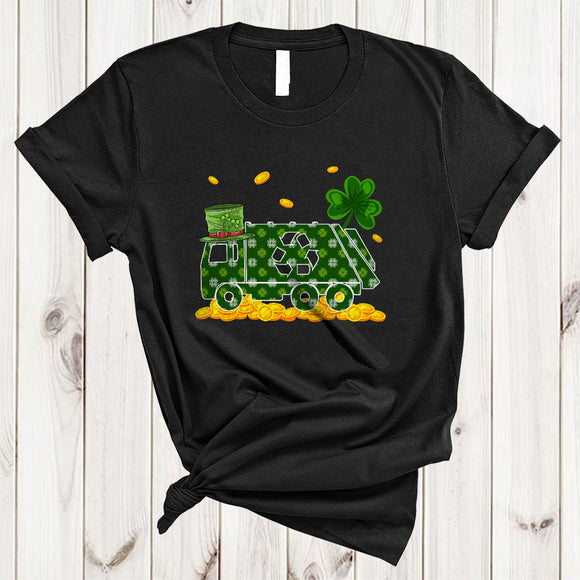 MacnyStore - Garbage Truck Shape Shamrock, Lovely St. Patrick's Day Lucky Shamrock, Matching Friends Family Group T-Shirt