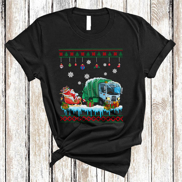 MacnyStore - Garbage Truck Sledding Santa Sleigh, Awesome Christmas Sweater Santa Sleigh, Pajama Family Group T-Shirt