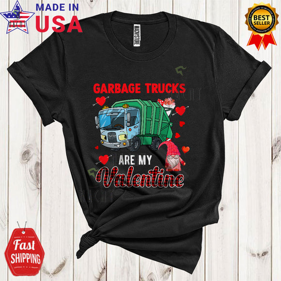 MacnyStore - Garbage Trucks Are My Valentine Cute Happy Valentine's Day Red Plaid Hearts Gnome Garbage Truck T-Shirt