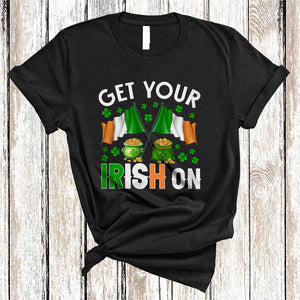MacnyStore - Get Your Irish On, Cheerful St. Patrick's Day Two Ireland Flag, Irish Flag Shamrock Family Group T-Shirt