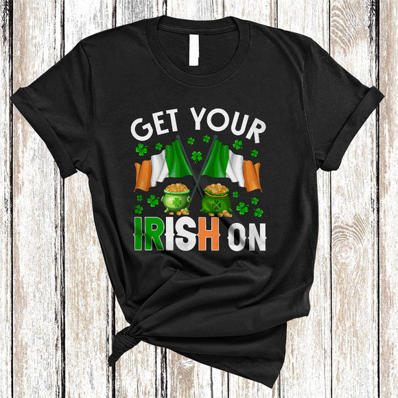 MacnyStore - Get Your Irish On, Cheerful St. Patrick's Day Two Ireland Flag, Irish Flag Shamrock Family Group T-Shirt