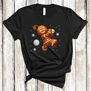 MacnyStore - Gingerbread Playing Golf, Cheerful Funny Christmas Gingerbread Sport Player, X-mas Cookies T-Shirt
