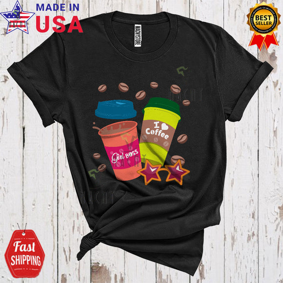 MacnyStore - Girl Boss I Love Coffee Cute Funny Coffee Drinking Matching Girl Woman Coffee Lover T-Shirt