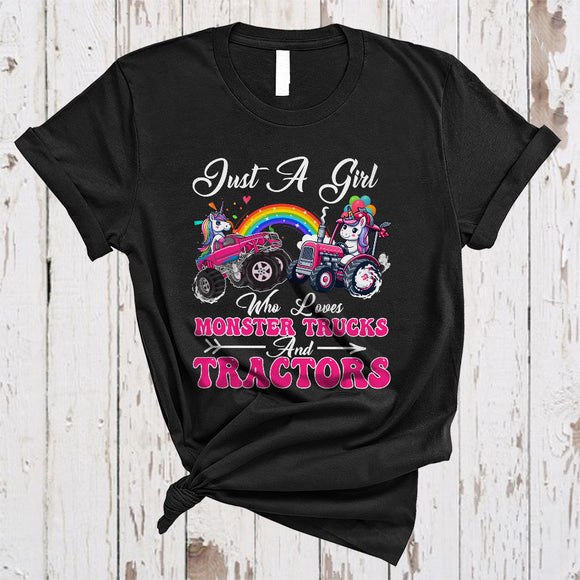 MacnyStore - Girl Loves Monster Trucks And Tractors, Adorable Unicorn Driving Monster Truck, Student Group T-Shirt