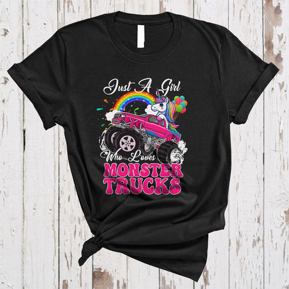 MacnyStore - Girl Loves Monster Trucks, Adorable Unicorn Driving Monster Truck, Students Teacher Group T-Shirt
