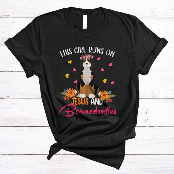MacnyStore - Girl Runs On Jesus And Bernedoodles, Adorable Flowers Floral Animal Lover, Family Group T-Shirt