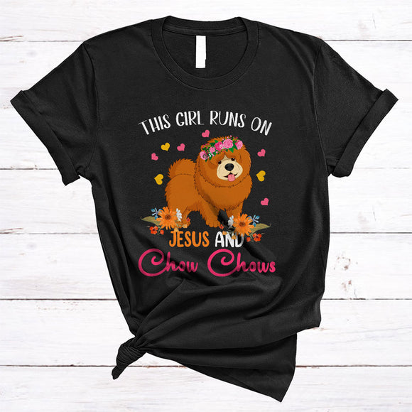 MacnyStore - Girl Runs On Jesus And Chow Chows, Adorable Flowers Floral Animal Lover, Family Group T-Shirt
