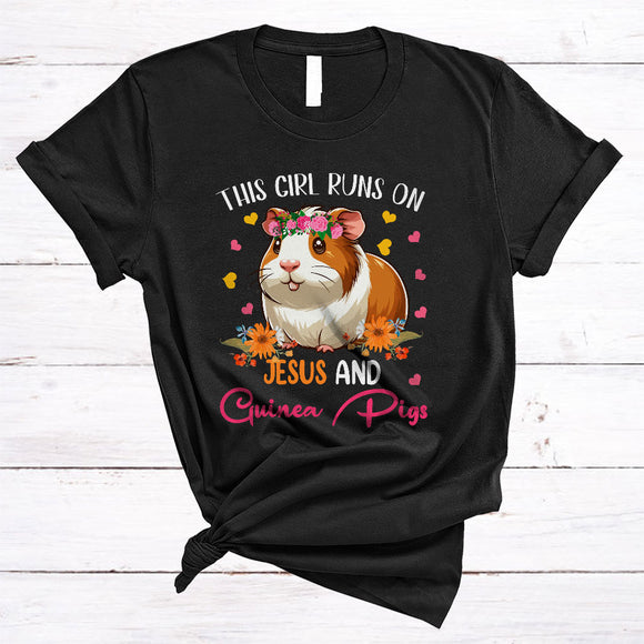 MacnyStore - Girl Runs On Jesus And Guinea Pigs, Adorable Flowers Floral Animal Lover, Family Group T-Shirt