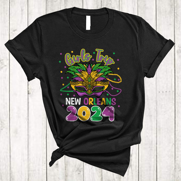 MacnyStore - Girls Trip New Orleans 2024, Wonderful Mardi Gras Mask Beads, Festival Parades Team T-Shirt
