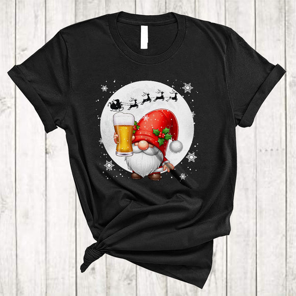 MacnyStore - Gnome Drinking Beer, Adorable Cute Christmas Drinking Beer, Gnome Gnomies X-mas Team T-Shirt