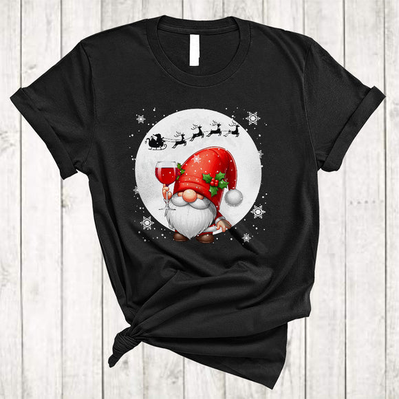 MacnyStore - Gnome Drinking Wine, Adorable Cute Christmas Drinking Wine, Gnome Gnomies X-mas Team T-Shirt
