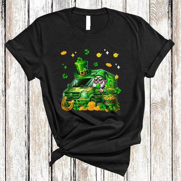 MacnyStore - Gnome Driving Ambulance, Amazing St. Patrick's Day Gnomes Gnomies, Shamrock Family Group T-Shirt