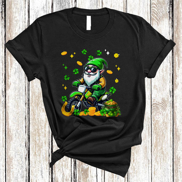 MacnyStore - Gnome Driving Dirt Bike, Amazing St. Patrick's Day Gnomes Gnomies, Shamrock Family Group T-Shirt