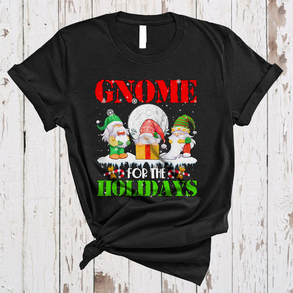 MacnyStore - Gnome For The Holidays, Lovely Merry Christmas Snow Three Gnomes, Gnomies Squad Family T-Shirt