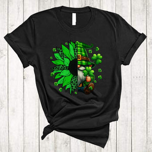 MacnyStore - Gnome Half Leopard Sunflower, Awesome St. Patrick's Day Plaid Gnome, Lucky Shamrock T-Shirt