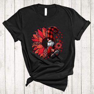 MacnyStore - Gnome Half Leopard Sunflower, Awesome Valentine's Day Plaid Gnome Hearts, Couple Lover T-Shirt