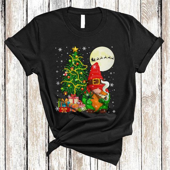 MacnyStore - Gnome Smoking Smoker 420, Funny Christmas Tree Snow Around Stoner, Matching X-mas Group T-Shirt
