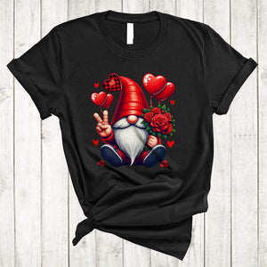 MacnyStore - Gnome Valentine V Hand Sign, Lovely Valentine's Day Gnomes Gnomies, Matching Couple Lover T-Shirt