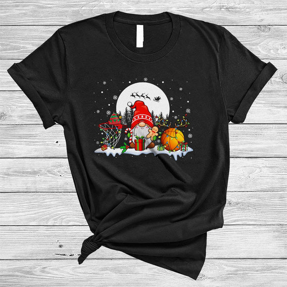 MacnyStore - Gnome With Basketball Equipment, Funny Lovely Christmas Snow Sport, X-mas Basketball Player T-Shirt
